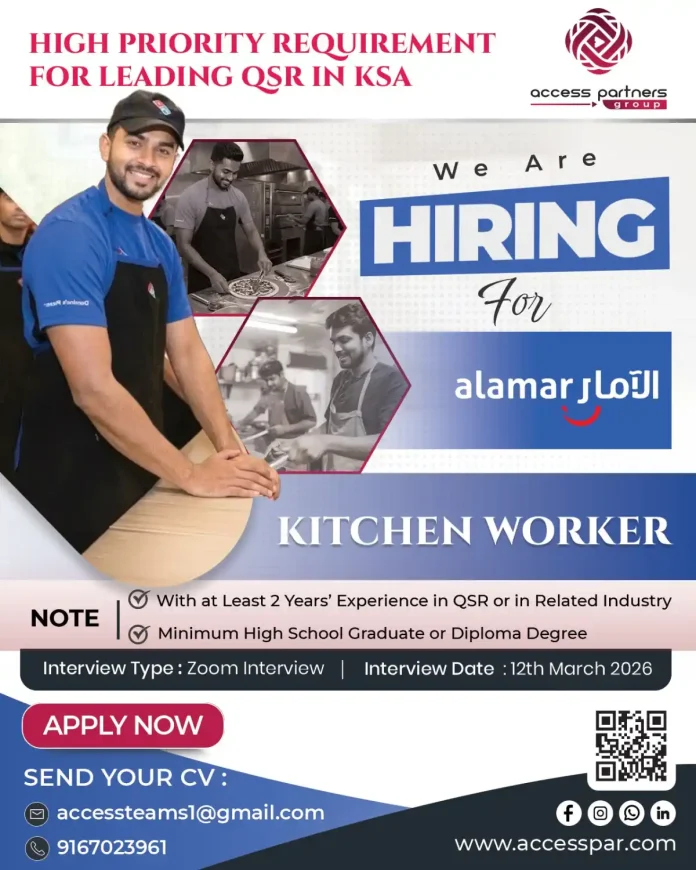 Kitchen Worker preparing food at Alamar QSR restaurant in Saudi Arabia
