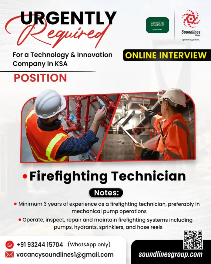 Firefighting Technician Job Opportunity in Saudi Arabia with Soundlines Group