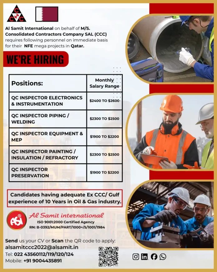 QC Inspector Jobs in Qatar for NFE Mega Projects - Al Samit International Recruitment