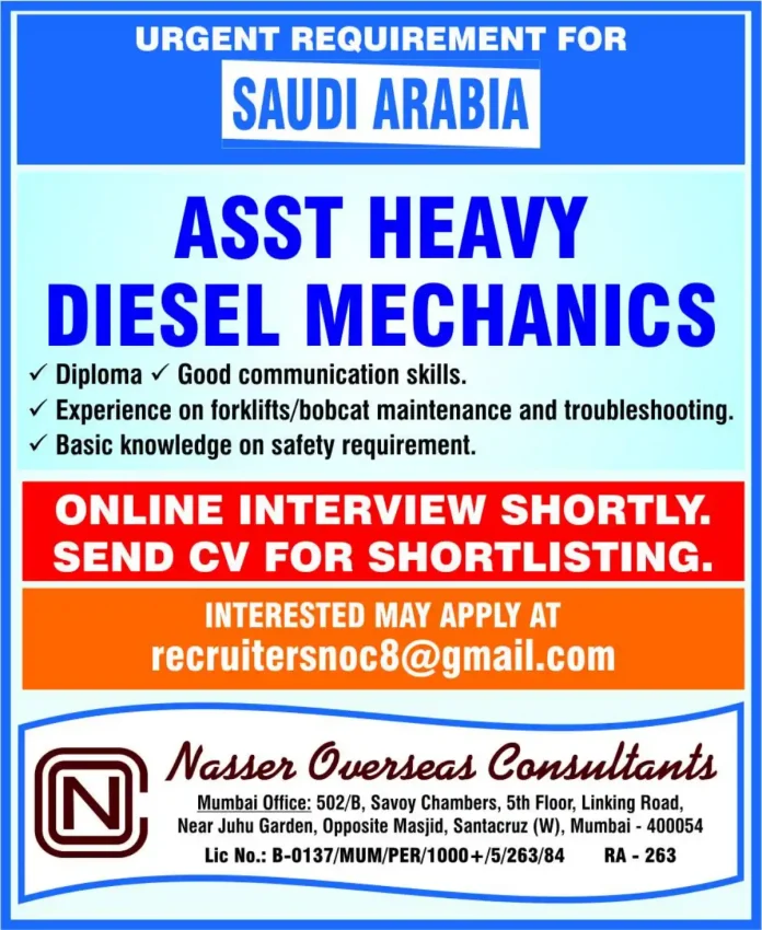 Assistant Heavy Diesel Mechanic working on machinery in Saudi Arabia