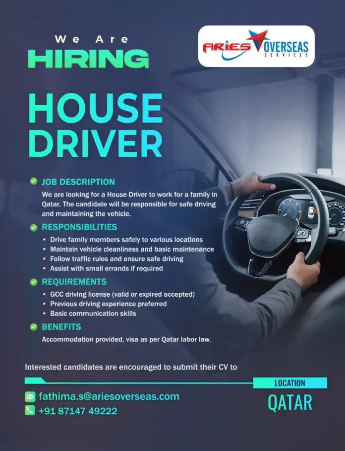 House Driver Job in Qatar with Aries Overseas Services - Hiring Now