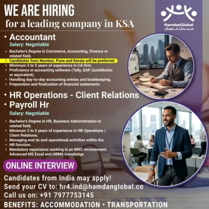 HamdanGlobal KSA Job Opportunities for Indian Professionals