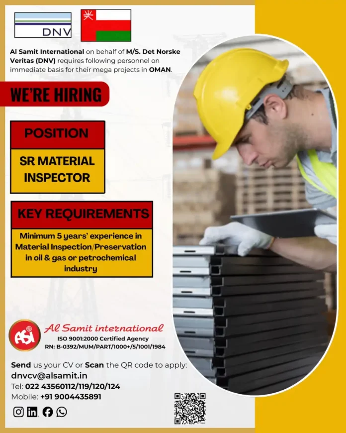 Senior Material Inspector Job Opening at DNV for Oman Oil and Gas Projects