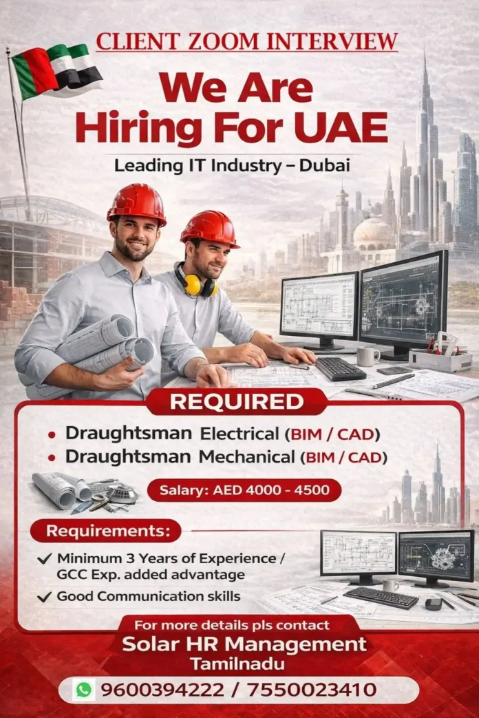 Draughtsman Electrical and Mechanical BIM CAD Jobs in Dubai UAE