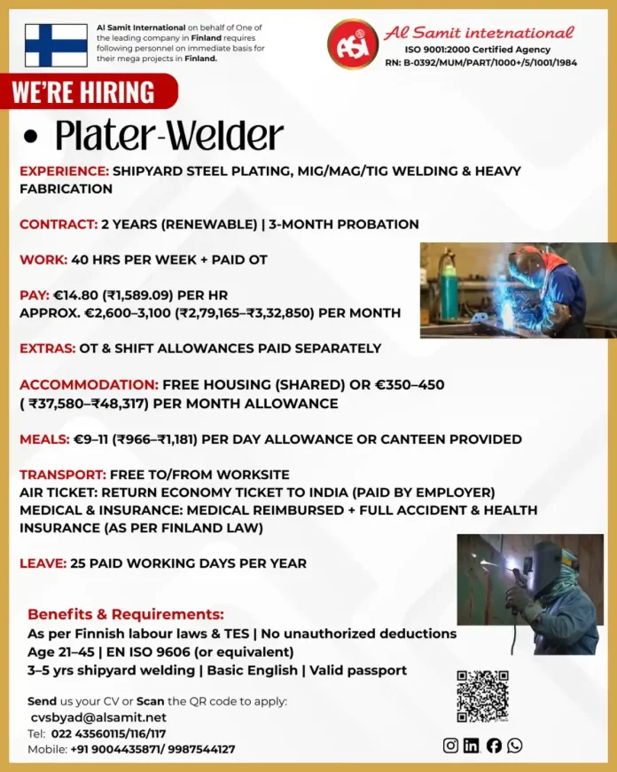 Plater-Welder working in a shipyard in Finland - Job Recruitment by Al Samit International