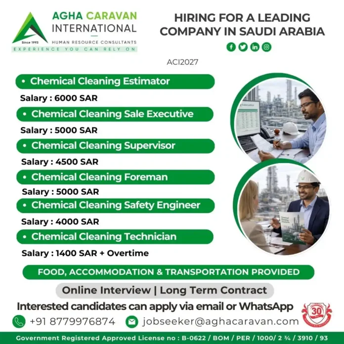 Chemical Cleaning Jobs in Saudi Arabia Recruitment by AGHA CARAVAN INTERNATIONAL