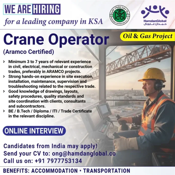 Crane Operator Job Opportunity in Saudi Arabia with HamdanGlobal