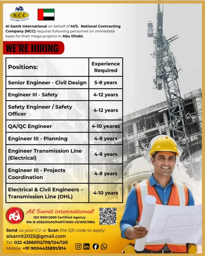 National Contracting Company NCC Engineering Jobs Abu Dhabi Recruitment
