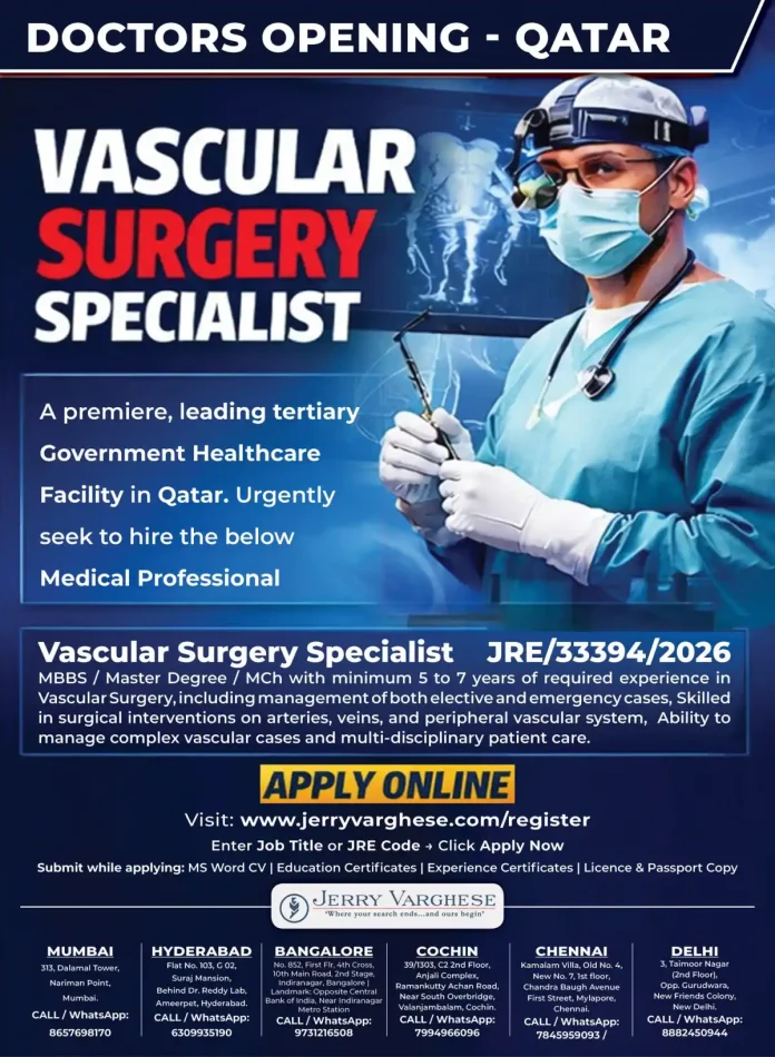 Vascular Surgery Specialist job opportunity in a premier healthcare facility in Qatar