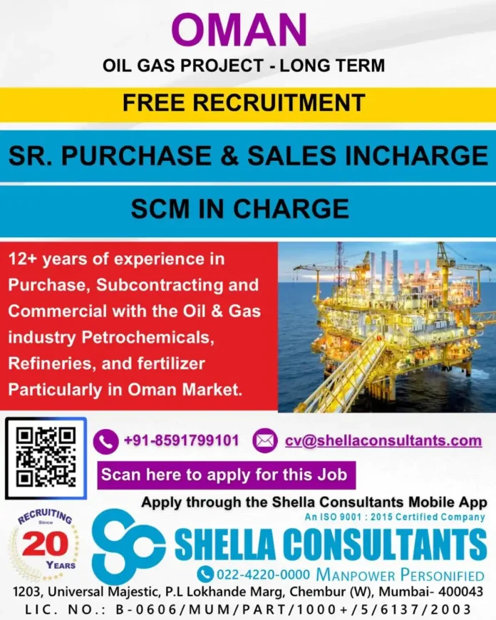Senior Purchase Sales Incharge Job in Oman Oil Gas Industry