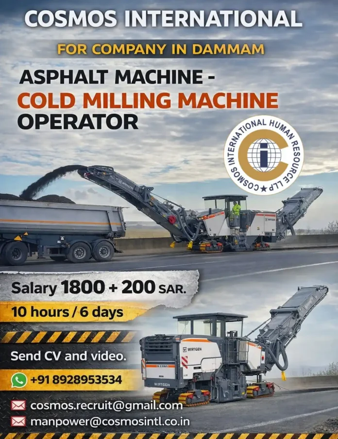 Cold Milling Machine Operator working on asphalt road in Dammam