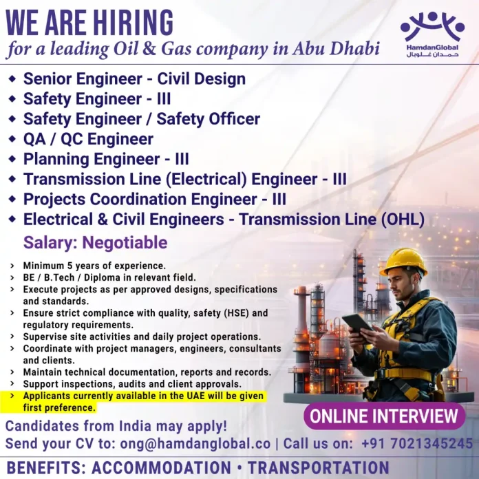 Transmission Line Engineering Jobs in Abu Dhabi Oil & Gas Industry
