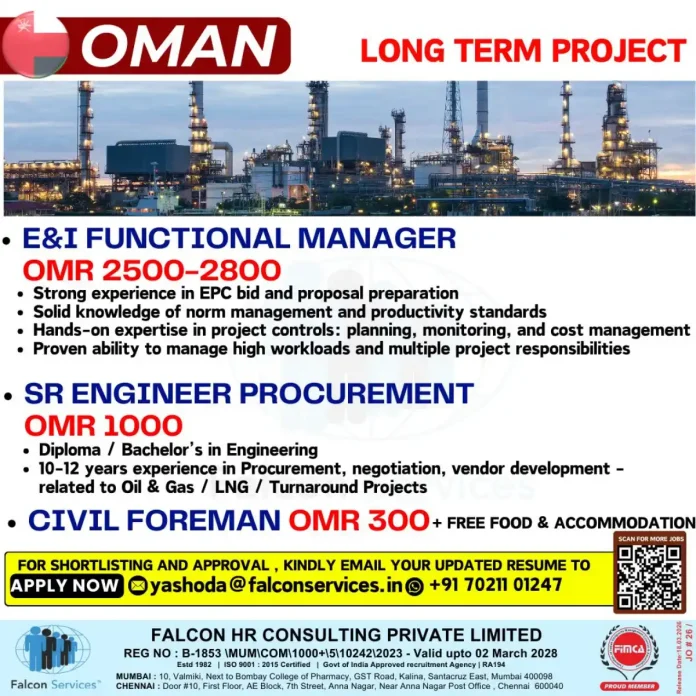 Falcon HR Consulting Recruitment Agency Hiring for Oman Engineering Jobs