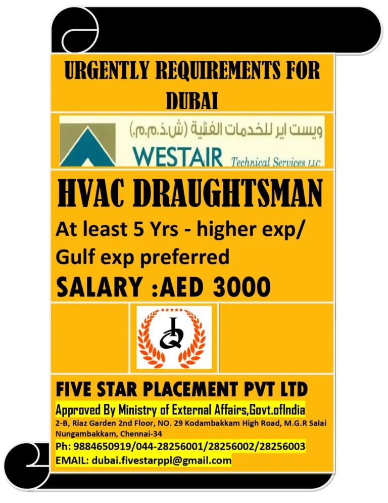 Urgent Job Opening: HVAC Draughtsman in Dubai with WESTAIR Technical Services