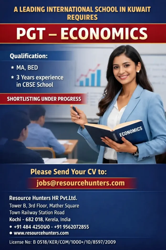 PGT Economics Teacher opening at international school in Kuwait