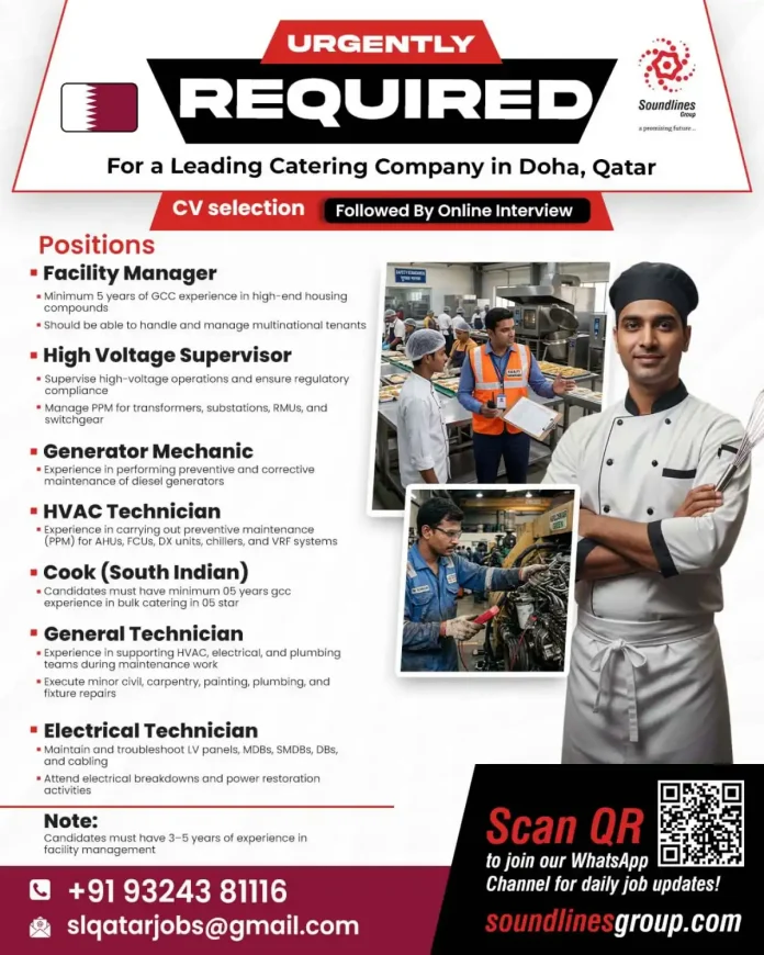 Soundlines Group Job Openings for Catering Company in Doha Qatar