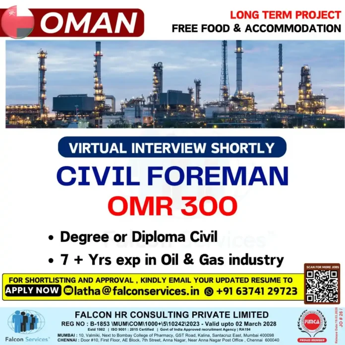 Civil Foreman Job Opportunity in Oman Oil & Gas Industry