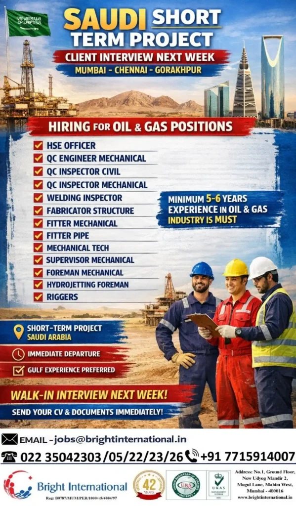 Urgent Hiring: Oil & Gas Jobs In Saudi Arabia | Immediate Departure ...