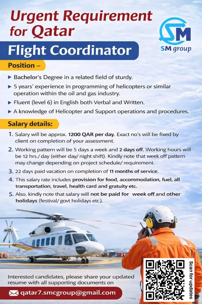 Flight Coordinator Job Opportunity in Qatar with Helicopter Operations