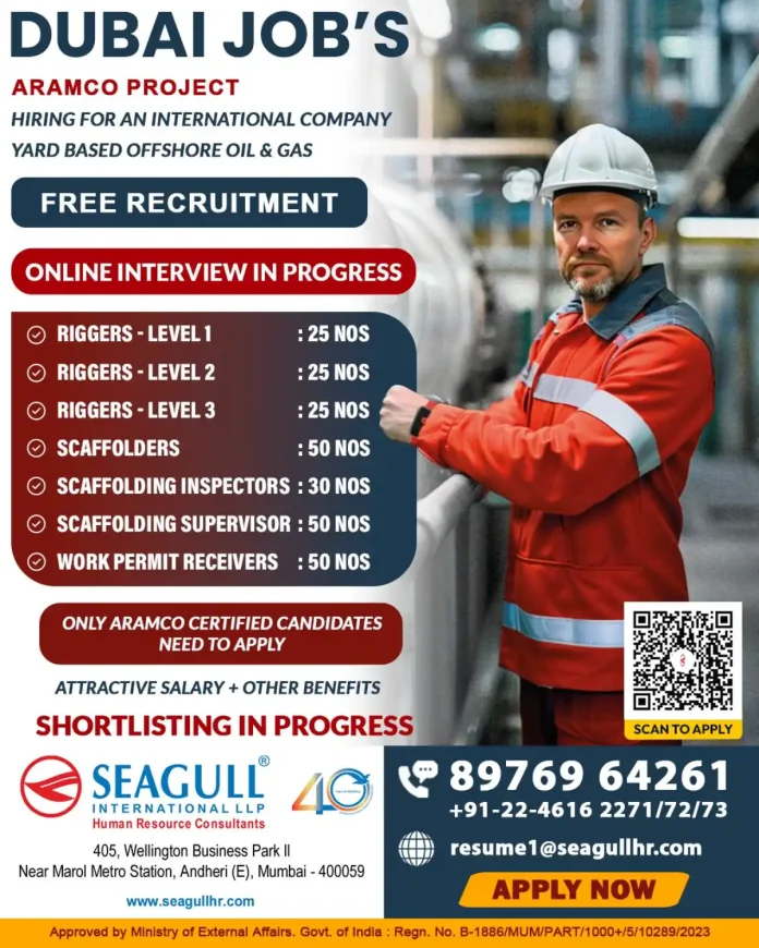 ARAMCO Dubai Offshore Job Recruitment by Seagull International LLP