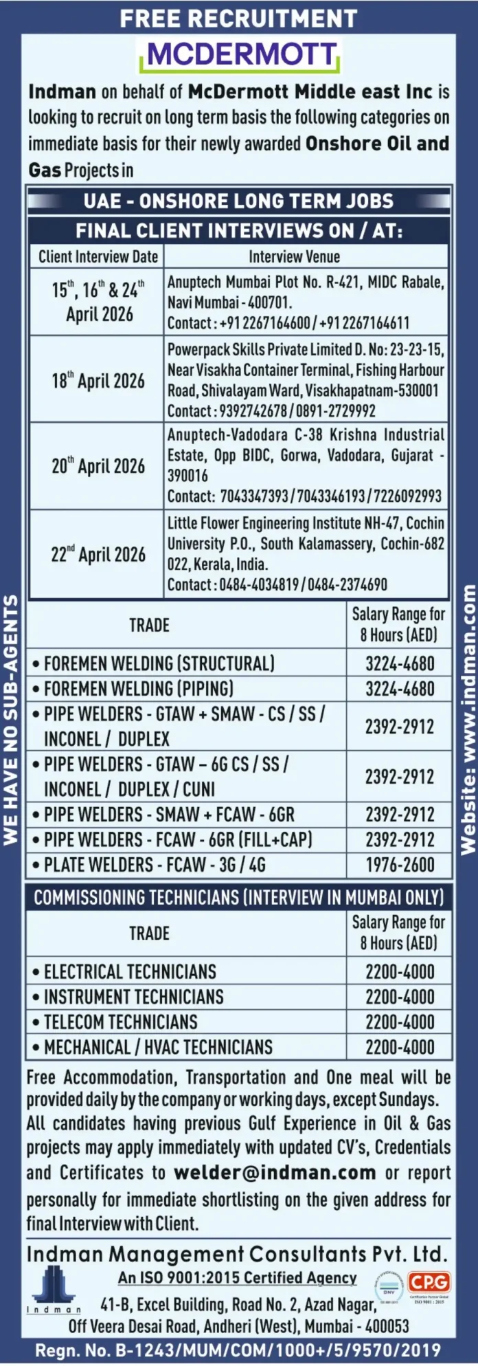 McDermott Oil and Gas Jobs Recruitment Banner for UAE Onshore Projects