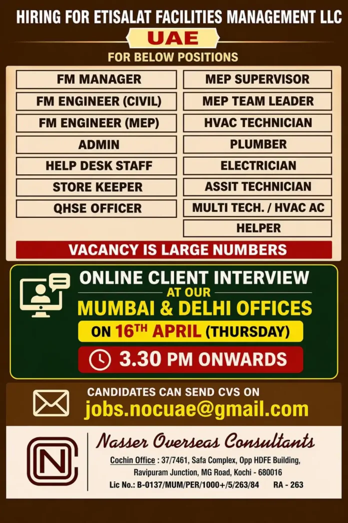 Etisalat Facilities Management LLC UAE Job Recruitment 2024