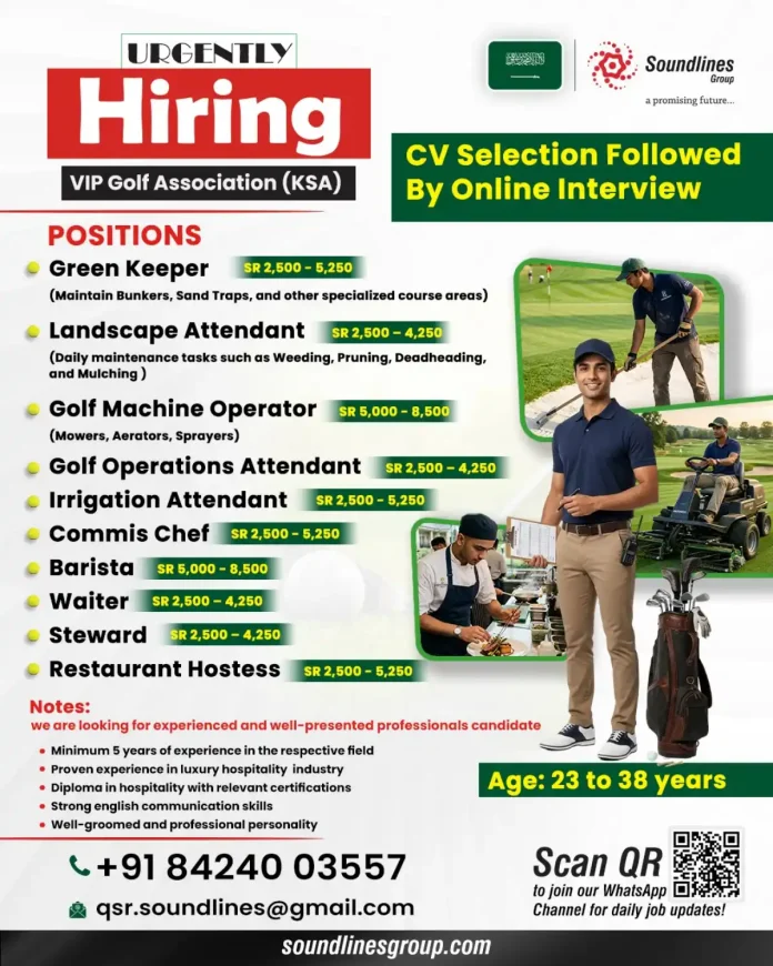 VIP Golf Association KSA hiring for multiple positions at premium golf course