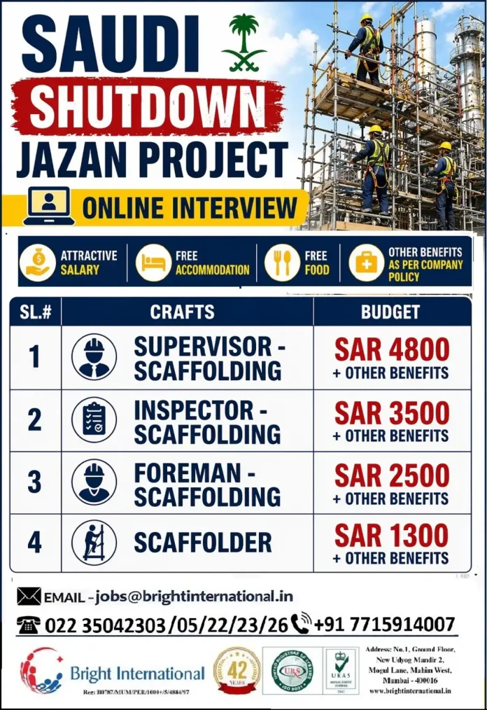 Scaffolding Jobs Recruitment for Saudi Arabia Jazan Project by Bright International
