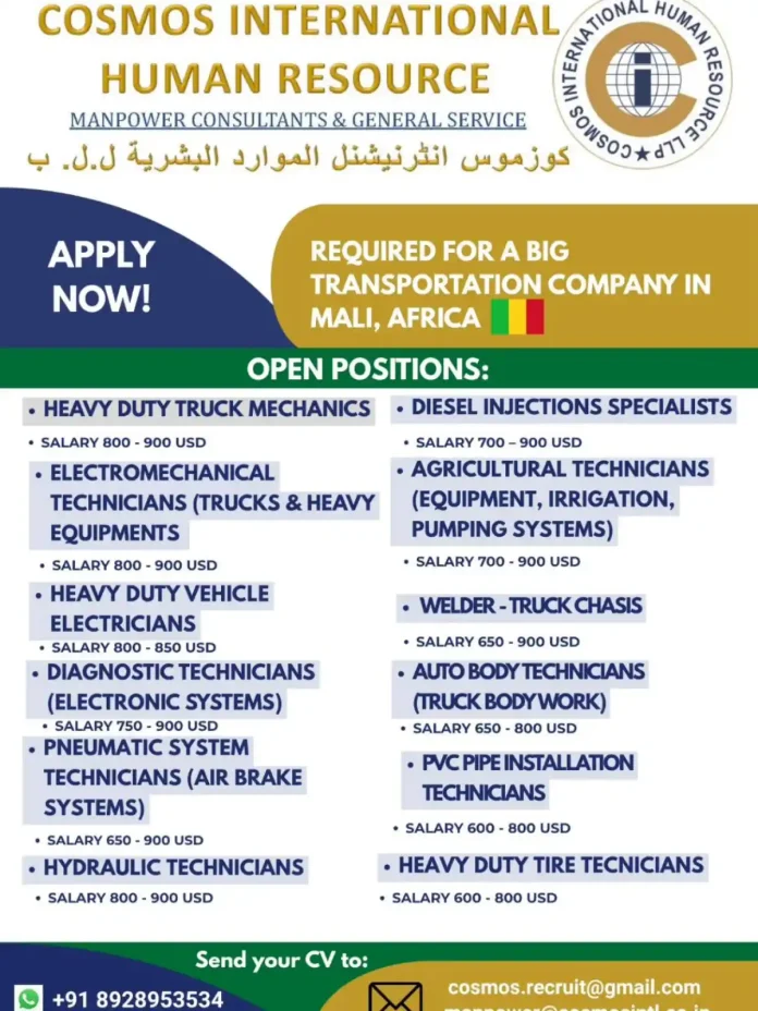 Heavy Duty Truck Mechanics and Technicians Jobs in Mali Africa
