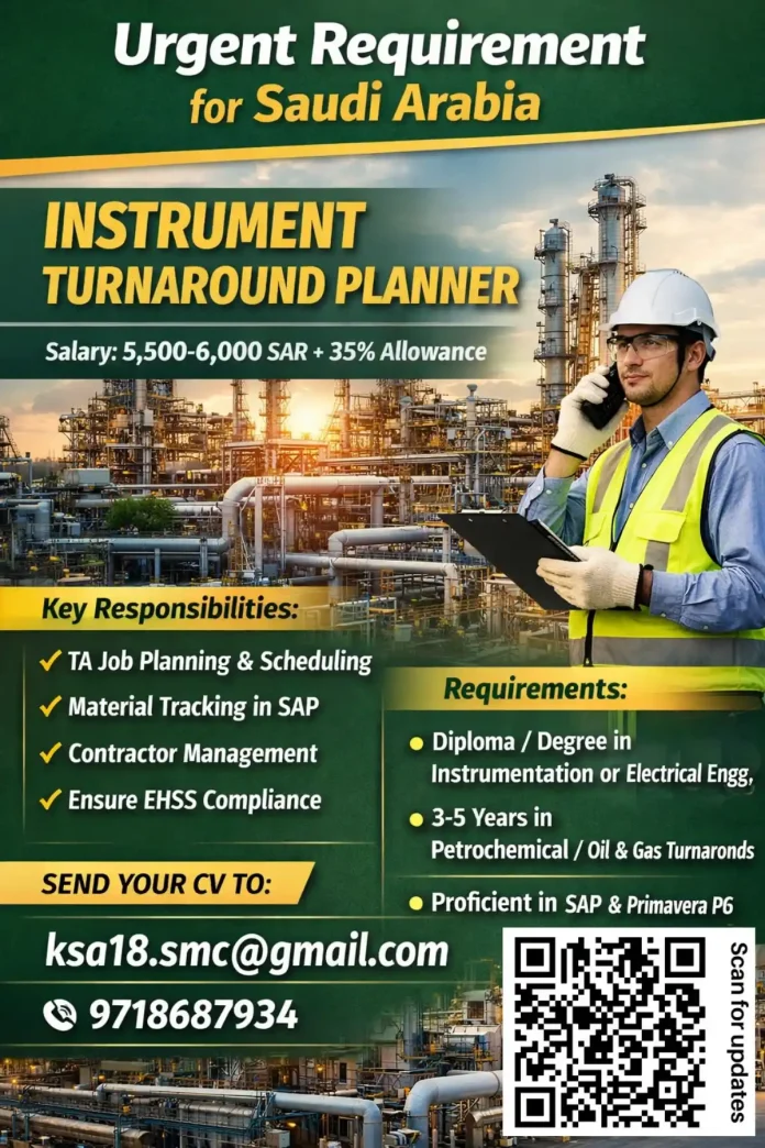 Instrument Turnaround Planner working on plant control systems in Saudi Arabia oil and gas industry