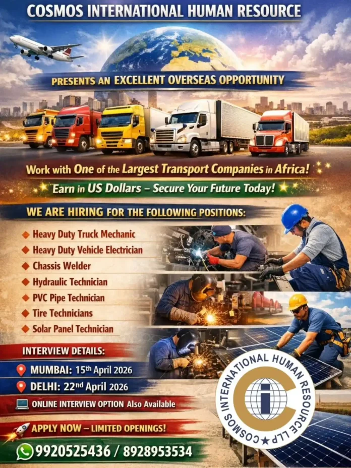 COSMOS INTERNATIONAL HUMAN RESOURCE overseas job opportunity for technicians in Africa