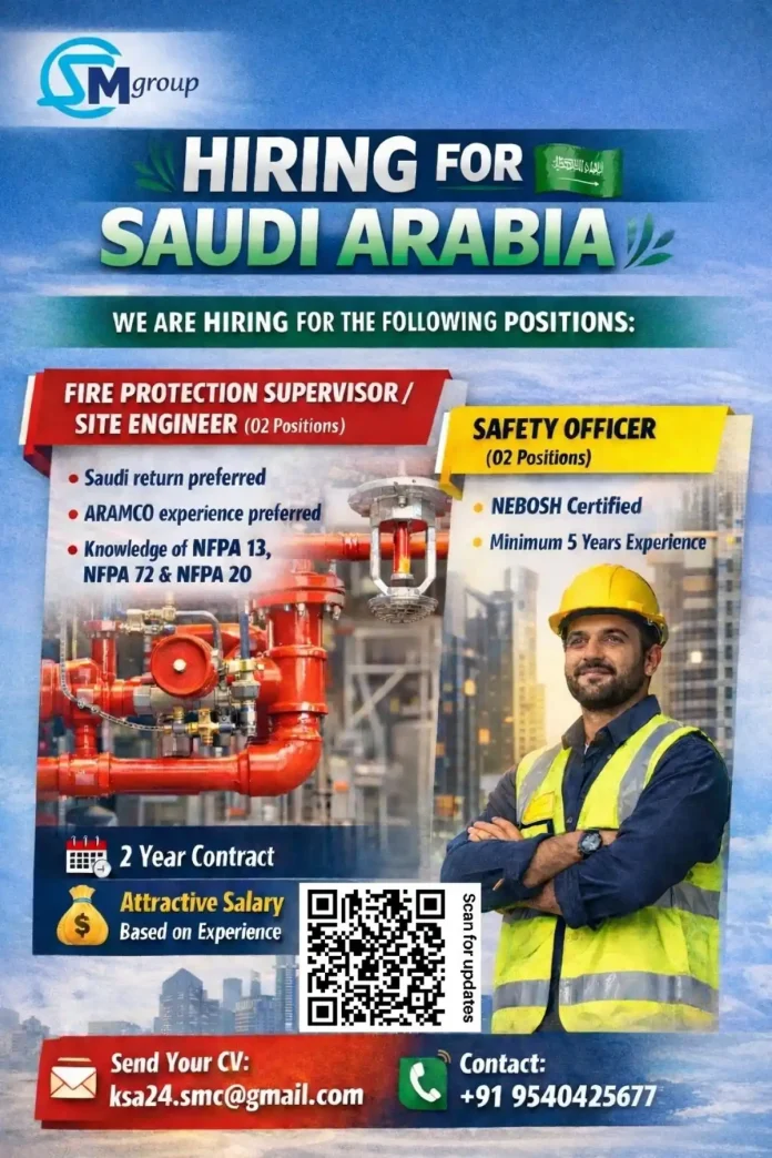 Fire Protection Supervisor and Safety Officer Jobs in Saudi Arabia