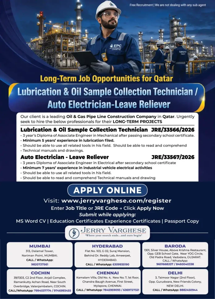 Job opportunities for technicians in Qatar oil and gas sector