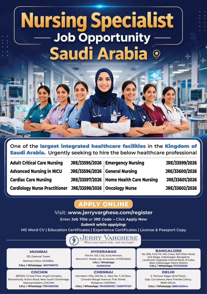 Nursing Specialist Job Opportunities in Saudi Arabia with Jerry Varghese