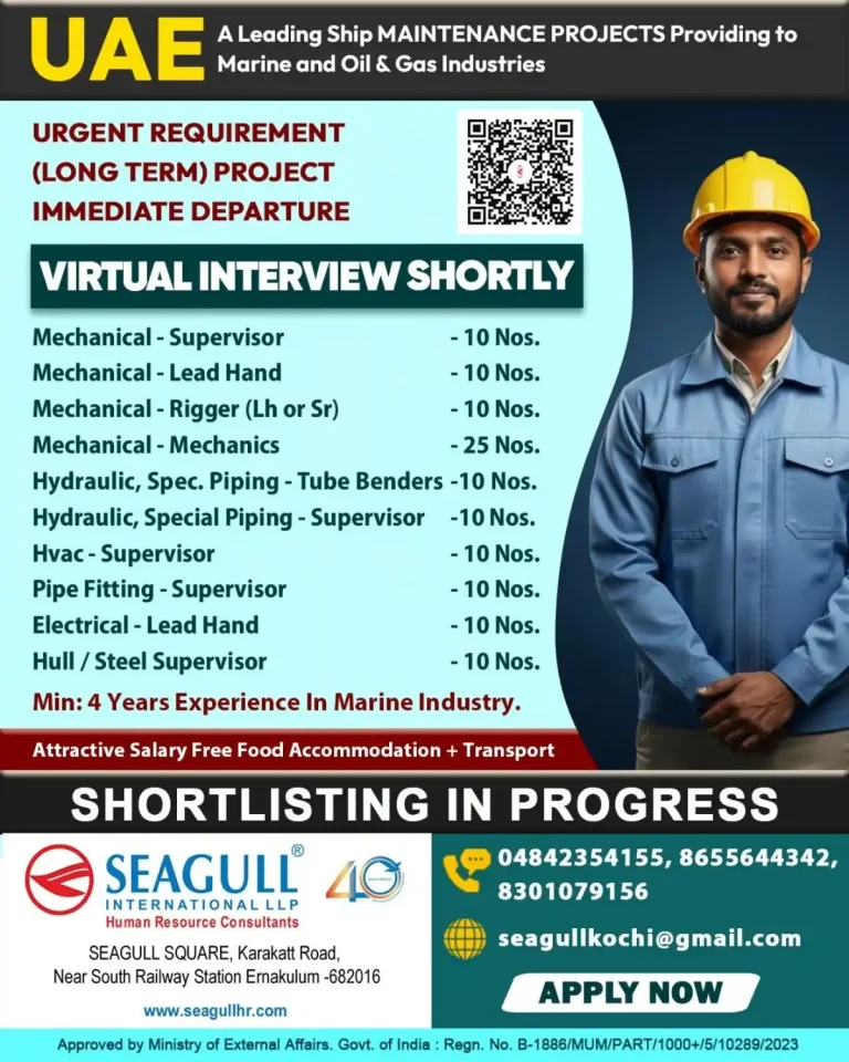 Urgent Hiring for Marine Maintenance Projects in UAE – Supervisors and Technicians Needed