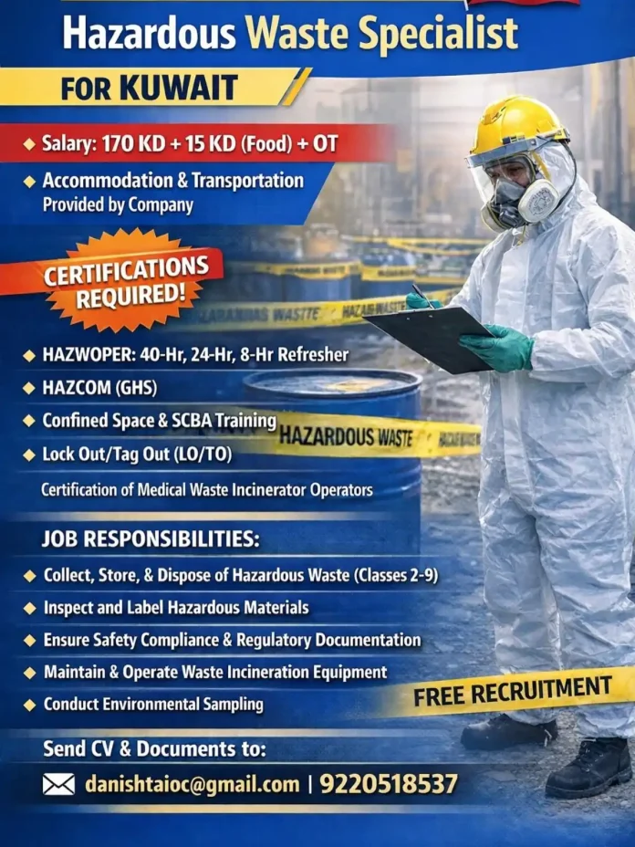 Hazardous Waste Specialist wearing PPE handling materials in Kuwait
