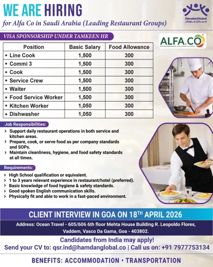 Alfa Co Restaurant Team Members working in a modern kitchen and dining area in Saudi Arabia