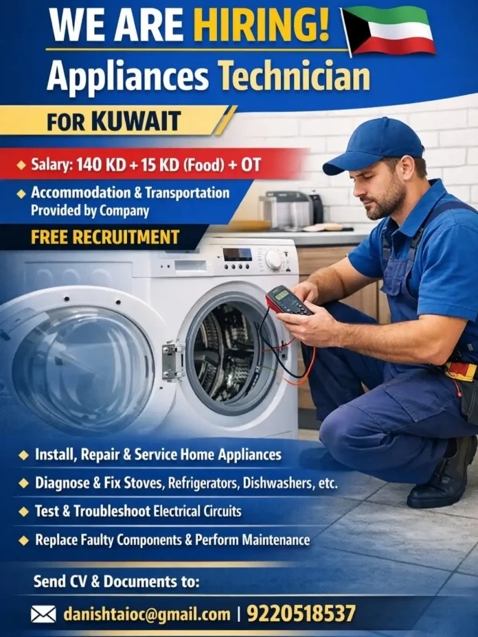 Appliances Technician repairing a refrigerator - Job Opportunity in Kuwait