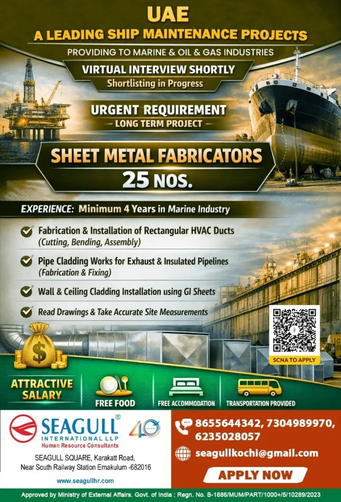 Sheet Metal Fabricator working on marine industry project in UAE
