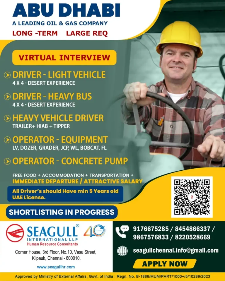 Urgent Hiring for Drivers & Operators in Abu Dhabi – Oil & Gas Company