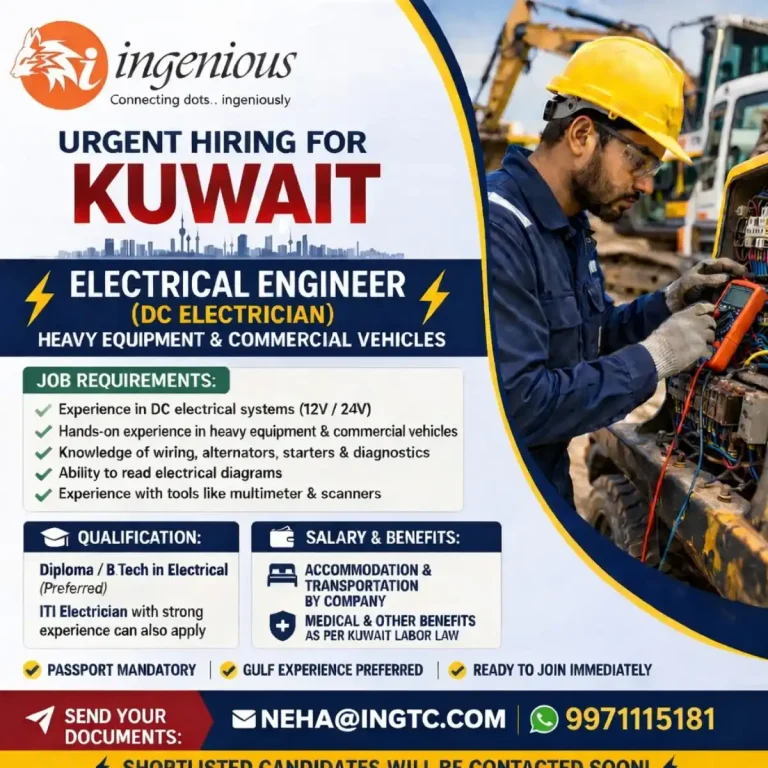 Urgent Hiring: Electrical Engineer (DC Electrician) for Heavy Equipment & Commercial Vehicles in Kuwait