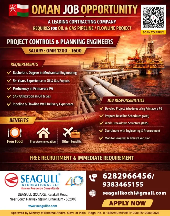 Project Controls Planning Engineer working on oil and gas pipeline project schedule in Oman