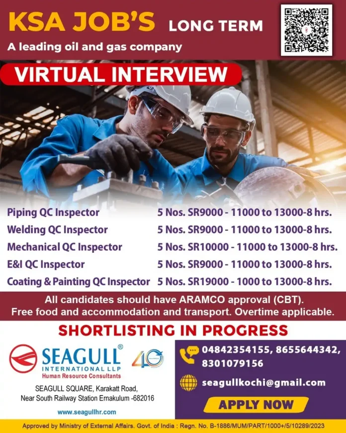 QC Inspector Jobs in Saudi Arabia for Oil and Gas Project with Virtual Interview