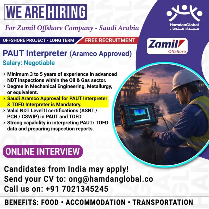 PAUT Interpreter Job Opportunity at Zamil Offshore Saudi Arabia