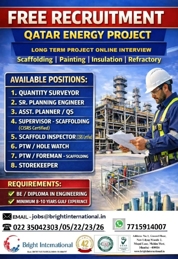 Qatar Energy Project Recruitment 2024 - Bright International Hiring Multiple Positions