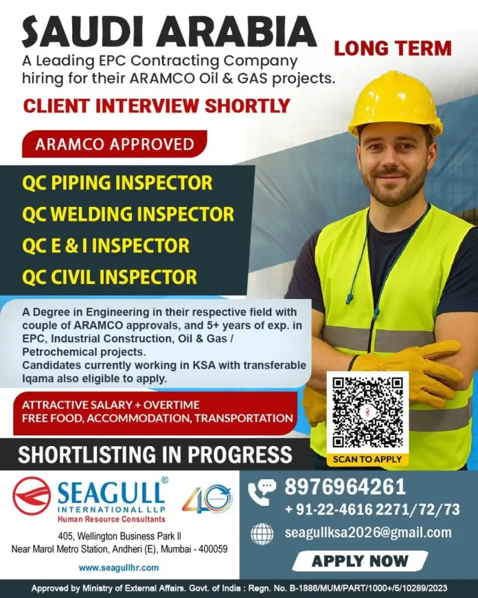 ARAMCO QC Inspector Jobs in Saudi Arabia Recruitment