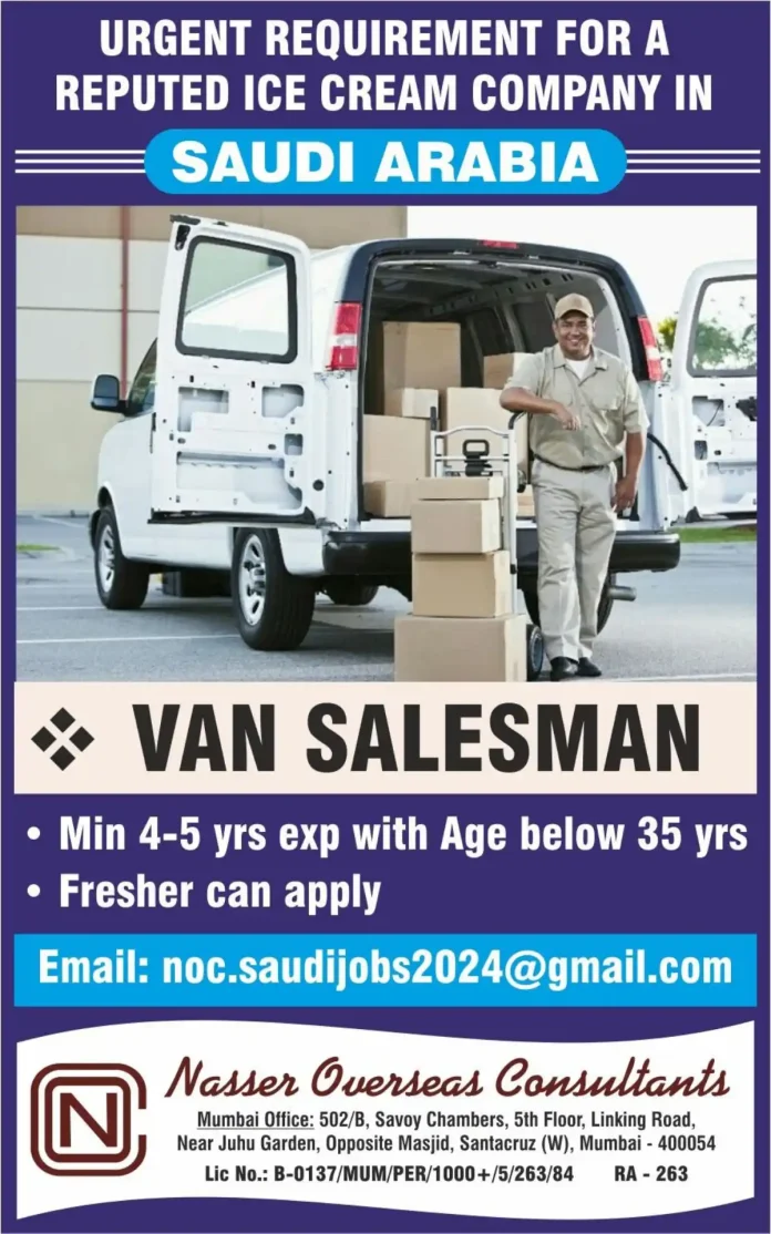 Van Salesman delivering ice cream for a company in Saudi Arabia