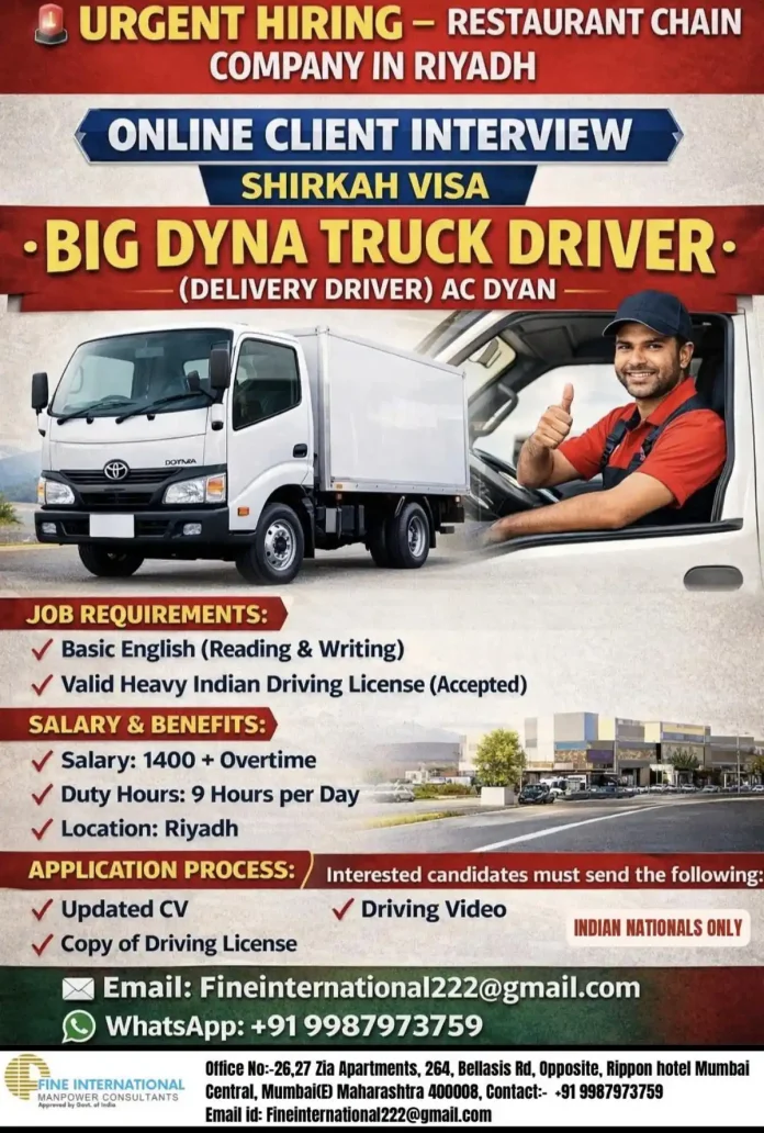 Big Dyna Truck Driver operating a delivery vehicle in Riyadh, Saudi Arabia