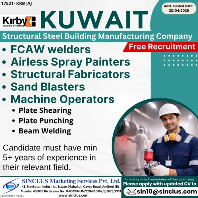Structural Steel Fabrication Jobs in Kuwait Recruitment 2026 by SINCLUS