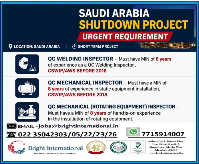 Bright International - QC Inspector Jobs Saudi Arabia